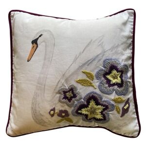 Pottery Barn Teen Swan Decorative Sham With Pillow Embroidered Beaded Velvet 16"